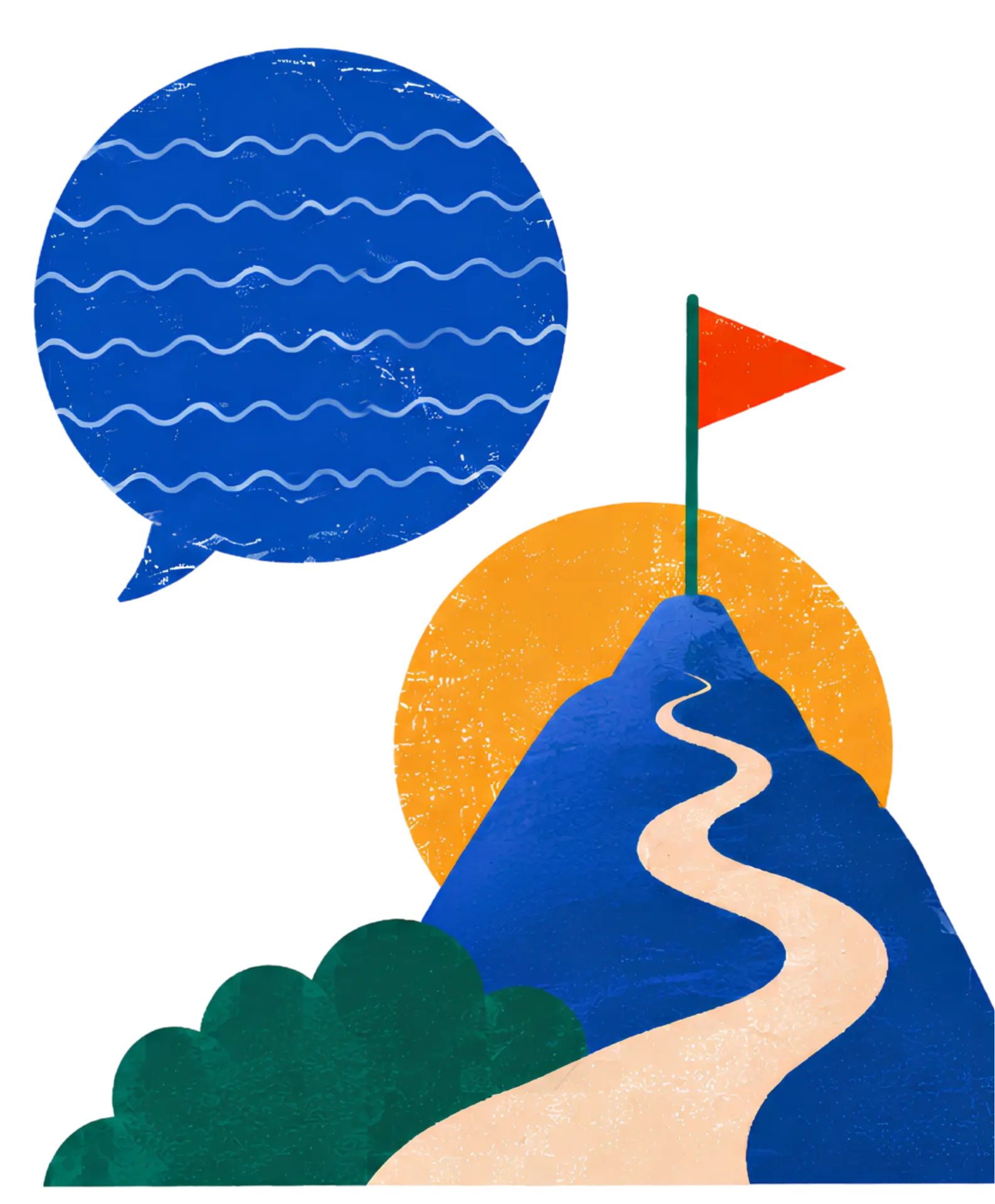 Ilustración: camino hacia la cima con una bandera